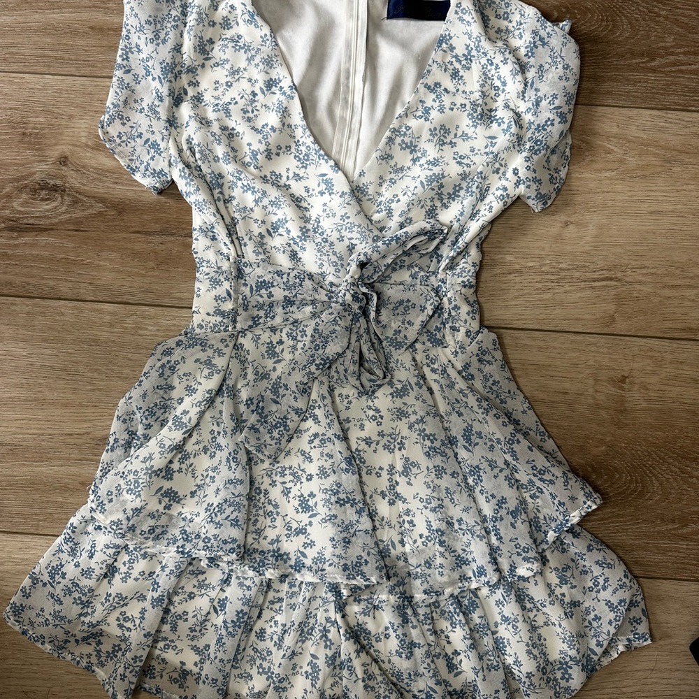 Blue Rain Blue and White Tiered Sundress